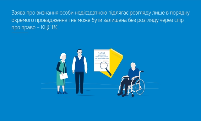 Заява про визнання особи недієздатною підлягає розгляду лише в порядку окремого провадження і не може бути залишена без розгляду через спір про право – КЦС ВС 